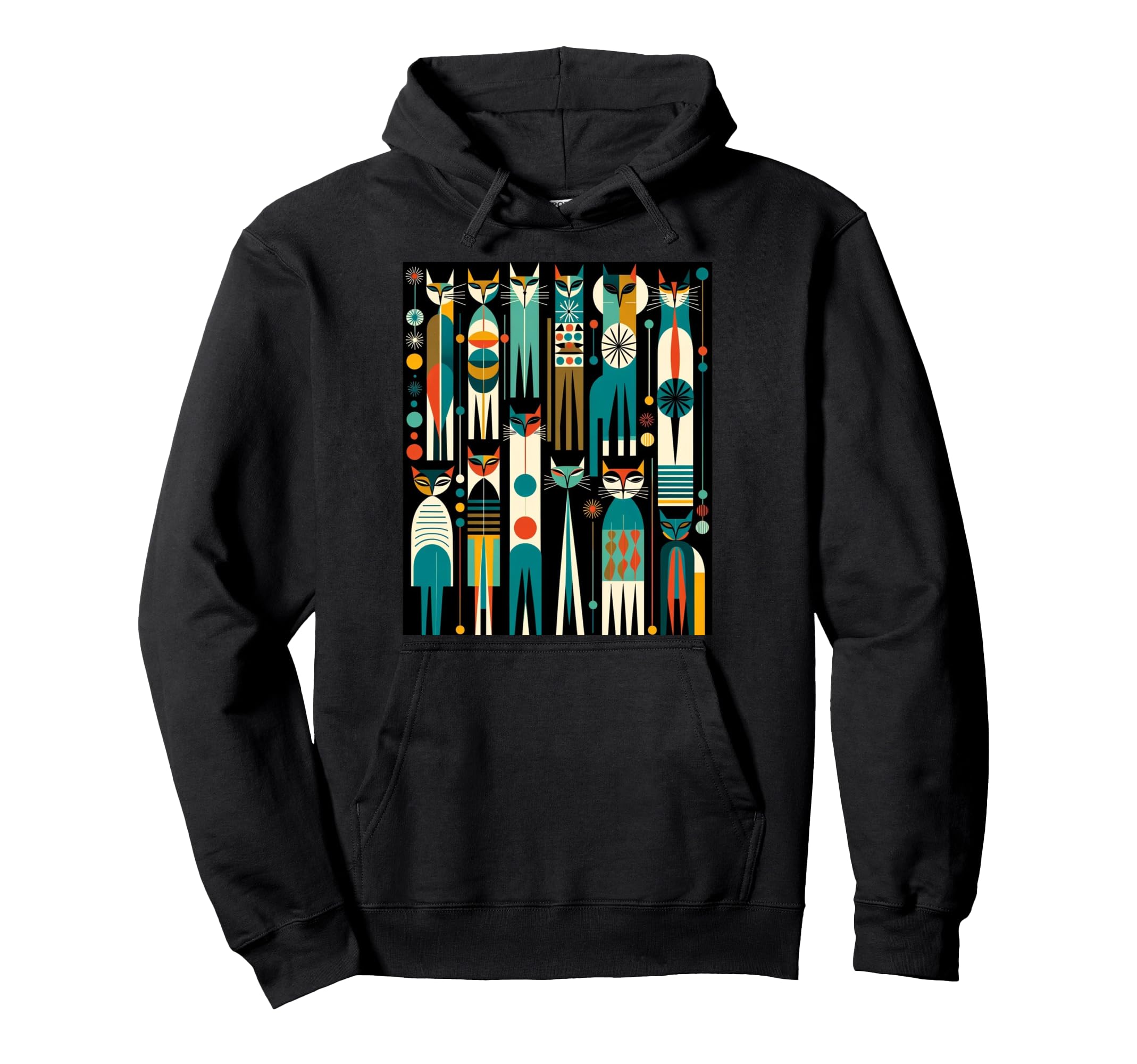 Mid Century Long Neck Cats 50S 60S Hoodie - Streetwear Style Unisex - T-Shirt, Sweatshirt, Hoodie