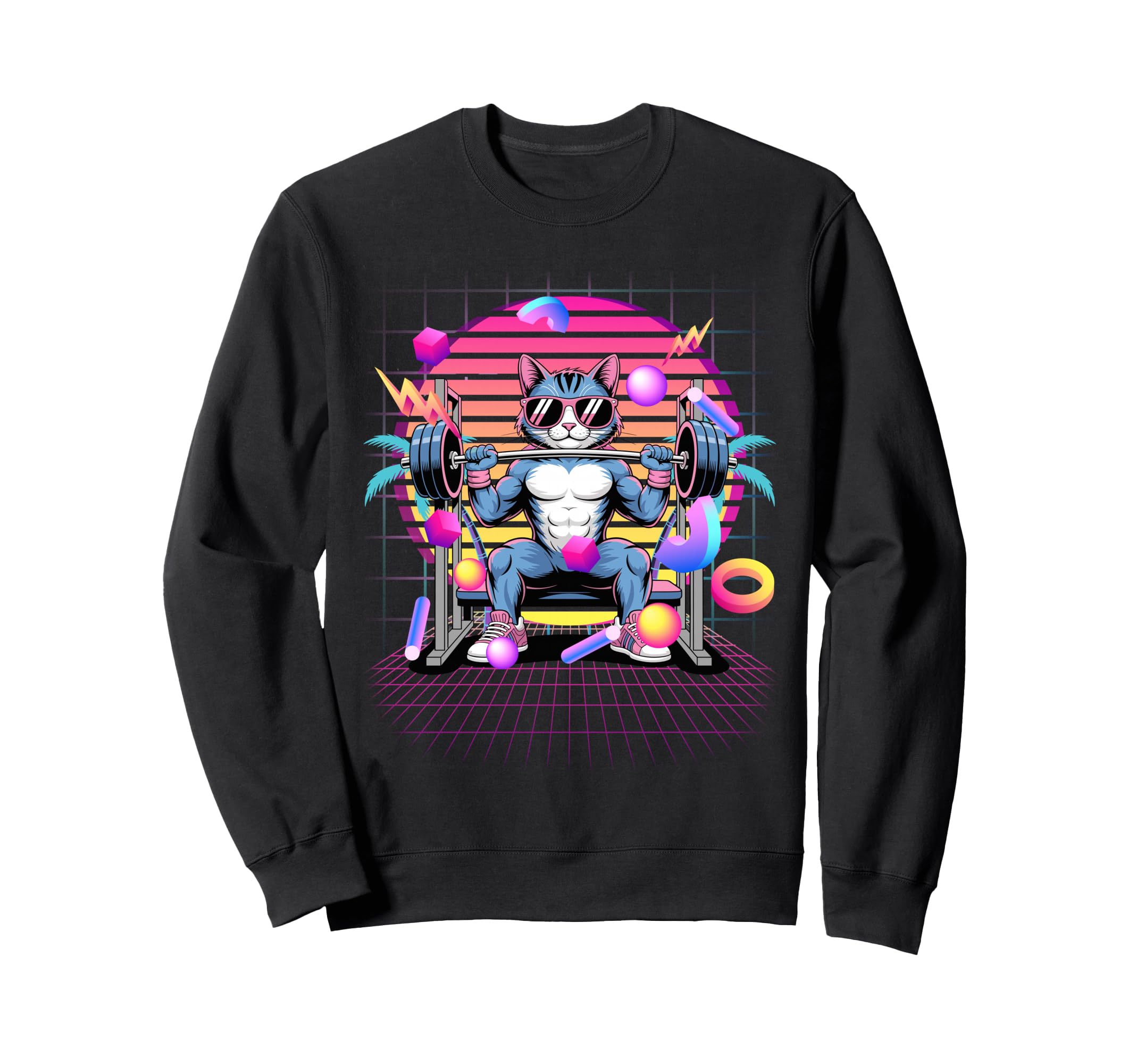 Muscular Cat Weightlifting 80S Sweatshirt - Novelty Apparel for Adults - T-Shirt, Sweatshirt, Hoodie