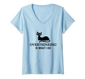 Overthinking Funny Cat Lover V Neck T-Shirt - Minimalist Print for Adults - T-Shirt, Sweatshirt, Hoodie
