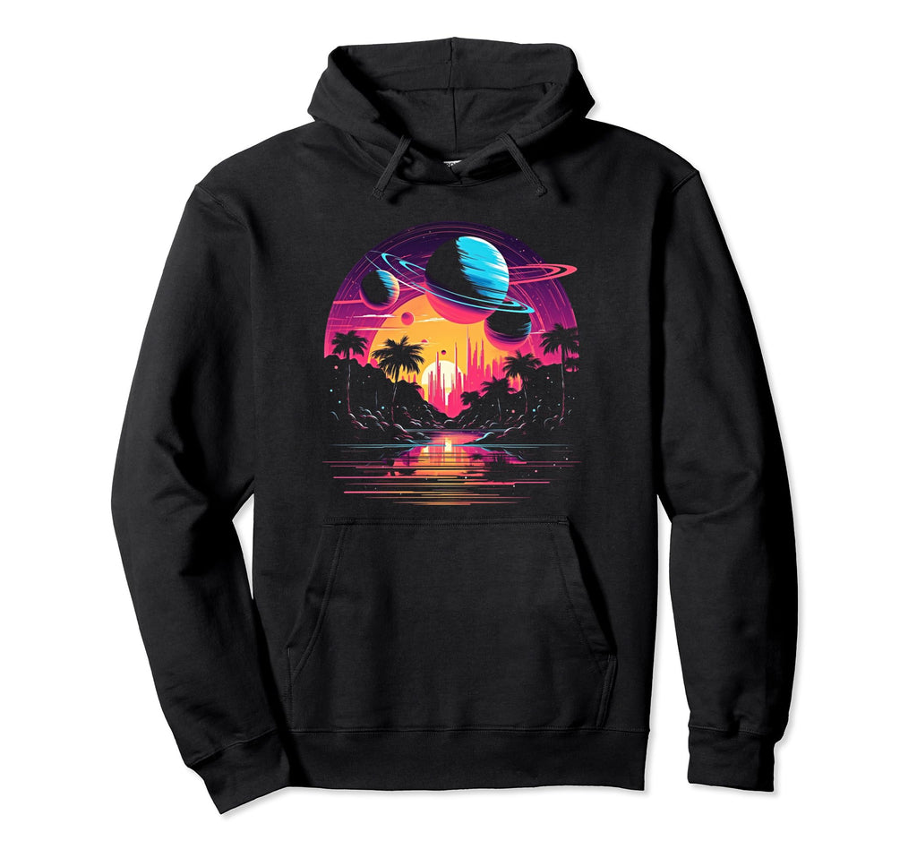 Vaporwave Solar System 80S Hoodie - Fun Novelty Design for Adults - T-Shirt, Sweatshirt, Hoodie