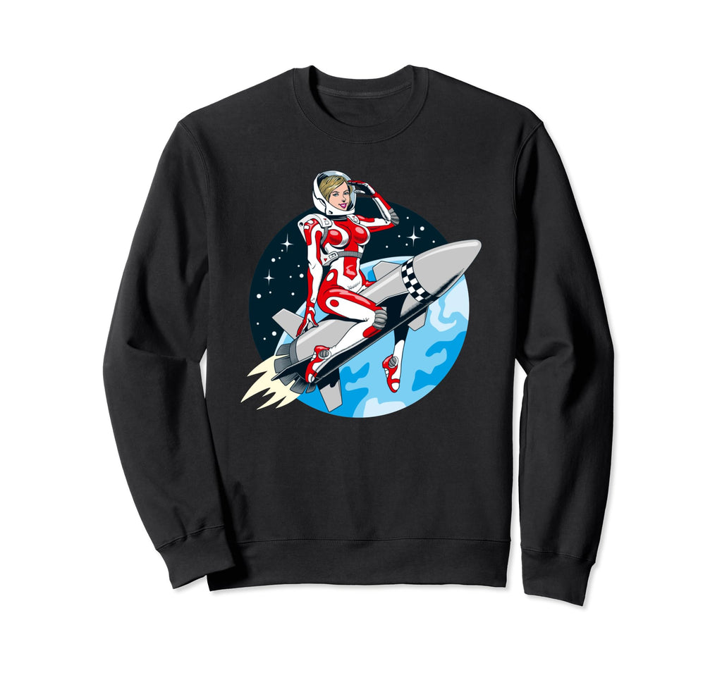 Pin Up Astronaut Rocket Space Sweatshirt - Minimalist Print for Adults - T-Shirt, Sweatshirt, Hoodie