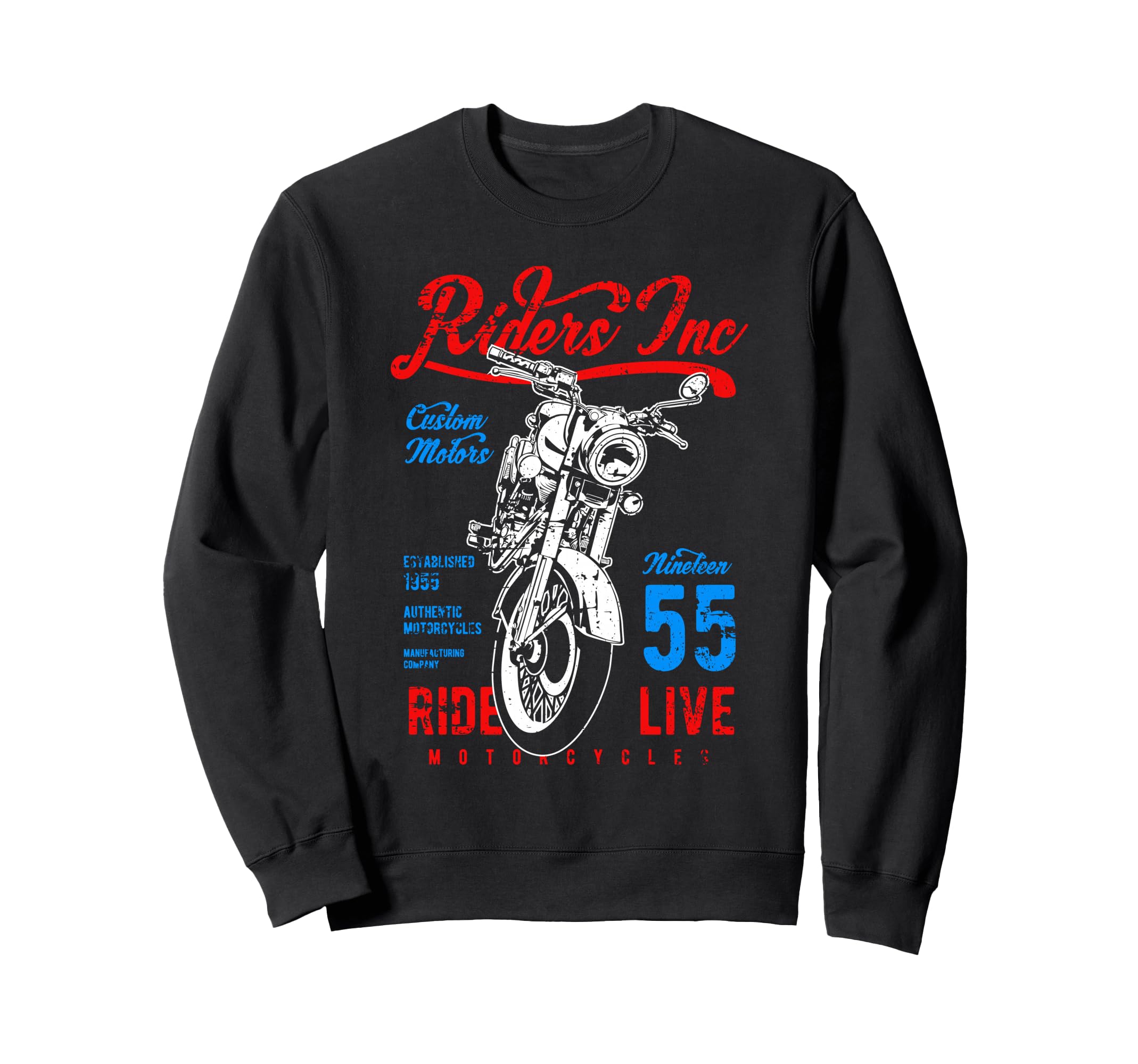 Riders Inc 1955 Motorcycle Distressed Sweatshirt - Unique Graphic Men Women - T-Shirt, Sweatshirt, Hoodie