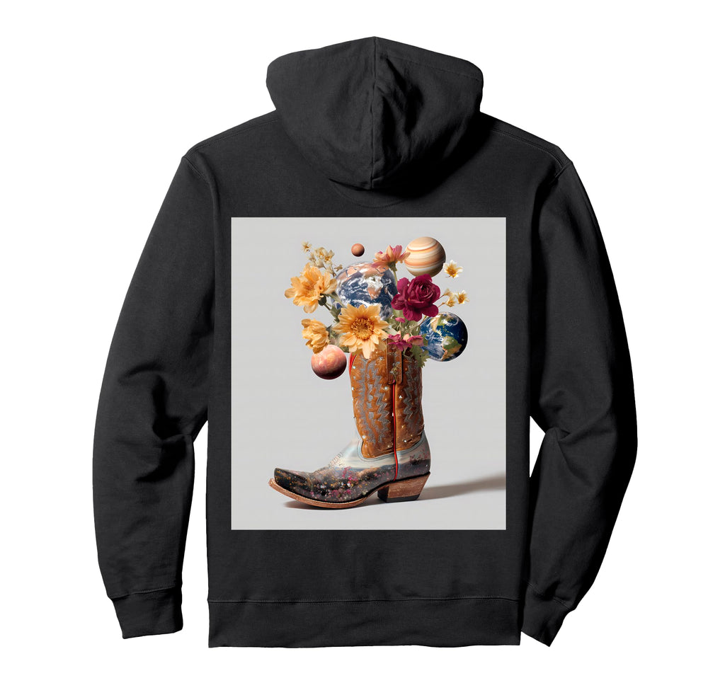 Cowboy Boot Cosmic Planet Floral Hoodie - Minimalist Print Men Women - T-Shirt, Sweatshirt, Hoodie