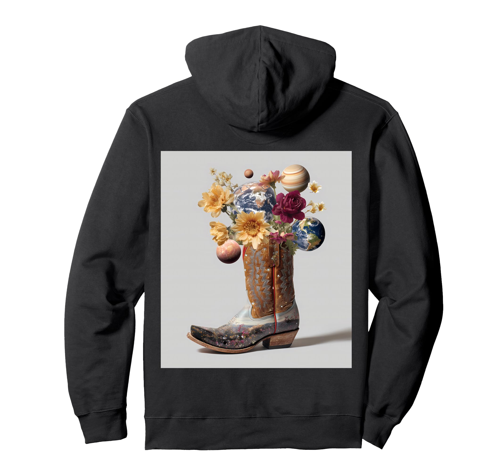 Cowboy Boot Cosmic Planet Floral Hoodie - Minimalist Print Men Women - T-Shirt, Sweatshirt, Hoodie