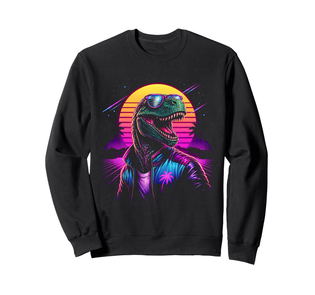 80S Synthwave T Rex Tyrannosaurus Sweatshirt - Trendy Graphic for Adults - T-Shirt, Sweatshirt, Hoodie