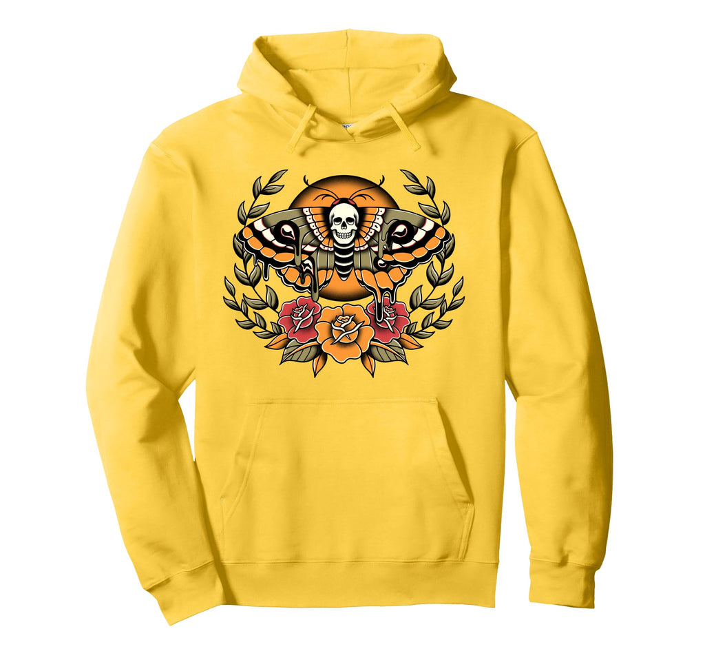 Skull Moth Edgy Old School Tattoo Hoodie - Novelty Apparel Men Women - T-Shirt, Sweatshirt, Hoodie