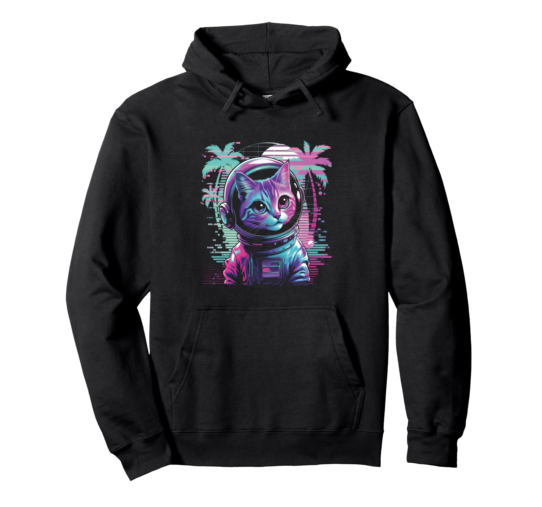 80S Retrowave Vaporwave Cat Cats Kitty Hoodie - Graphic Print Men Women - T-Shirt, Sweatshirt, Hoodie