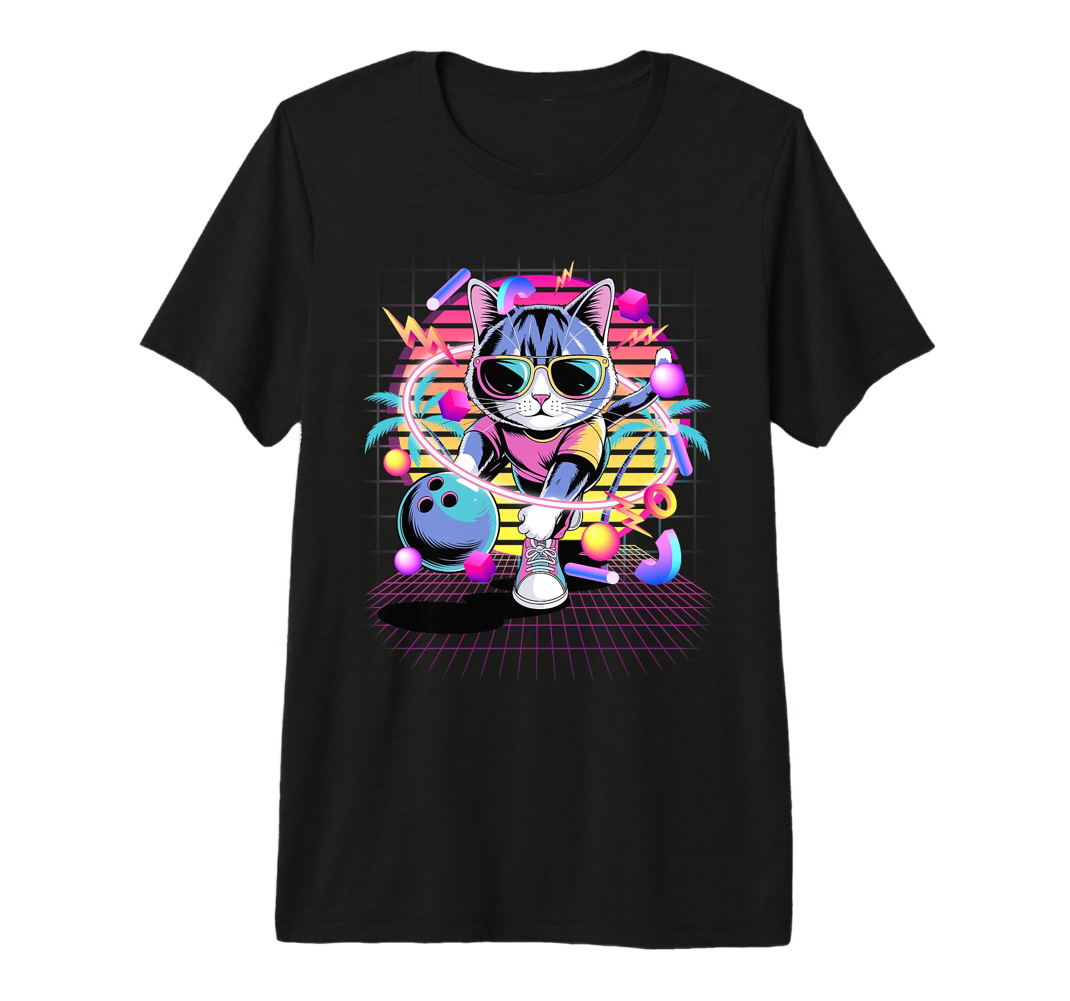 80S Vaporwave Cat Bowler T-Shirt - Casual Everyday Wear Men Women - T-Shirt, Sweatshirt, Hoodie