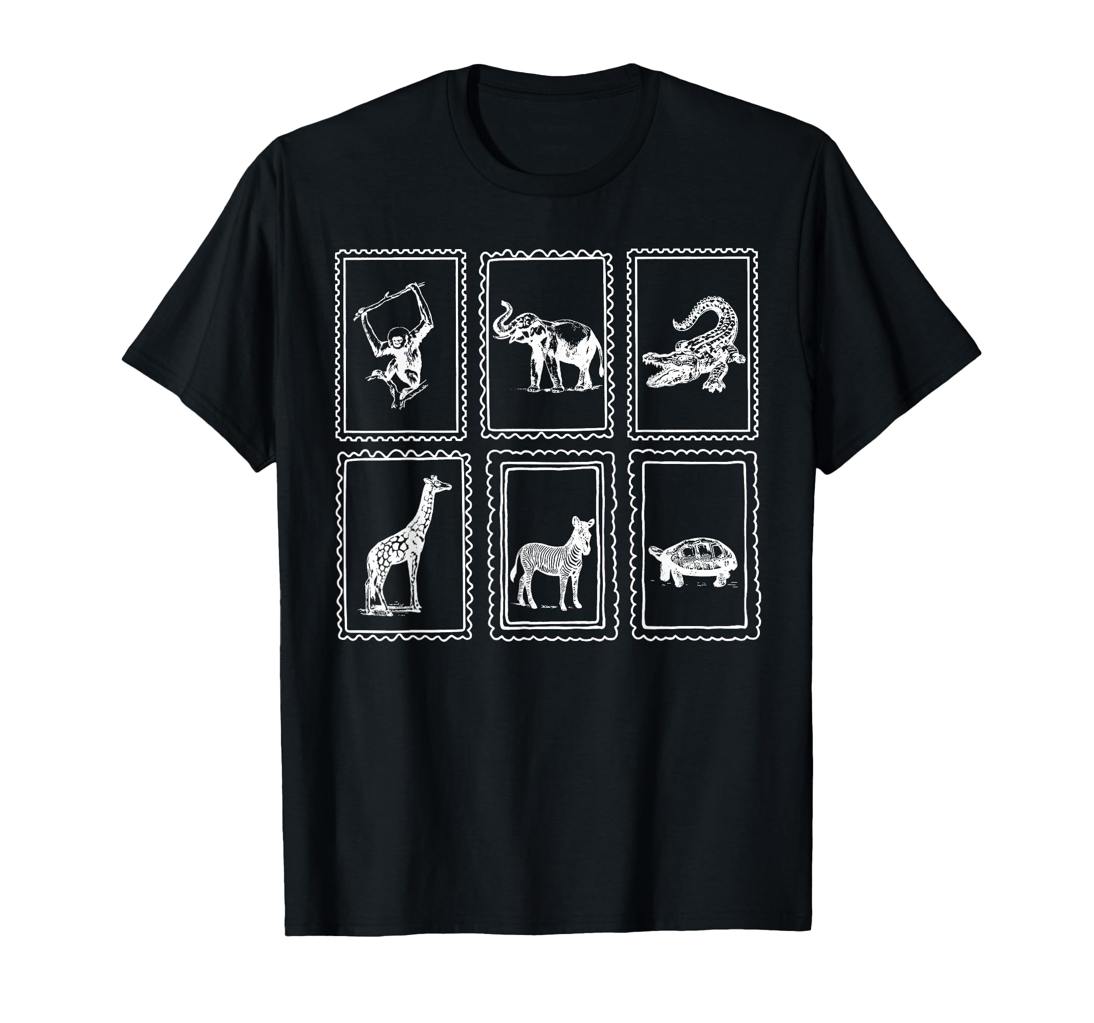 Safari Animal Postage Stamps Aesthetic T-Shirt - Novelty Apparel for Adults - T-Shirt, Sweatshirt, Hoodie