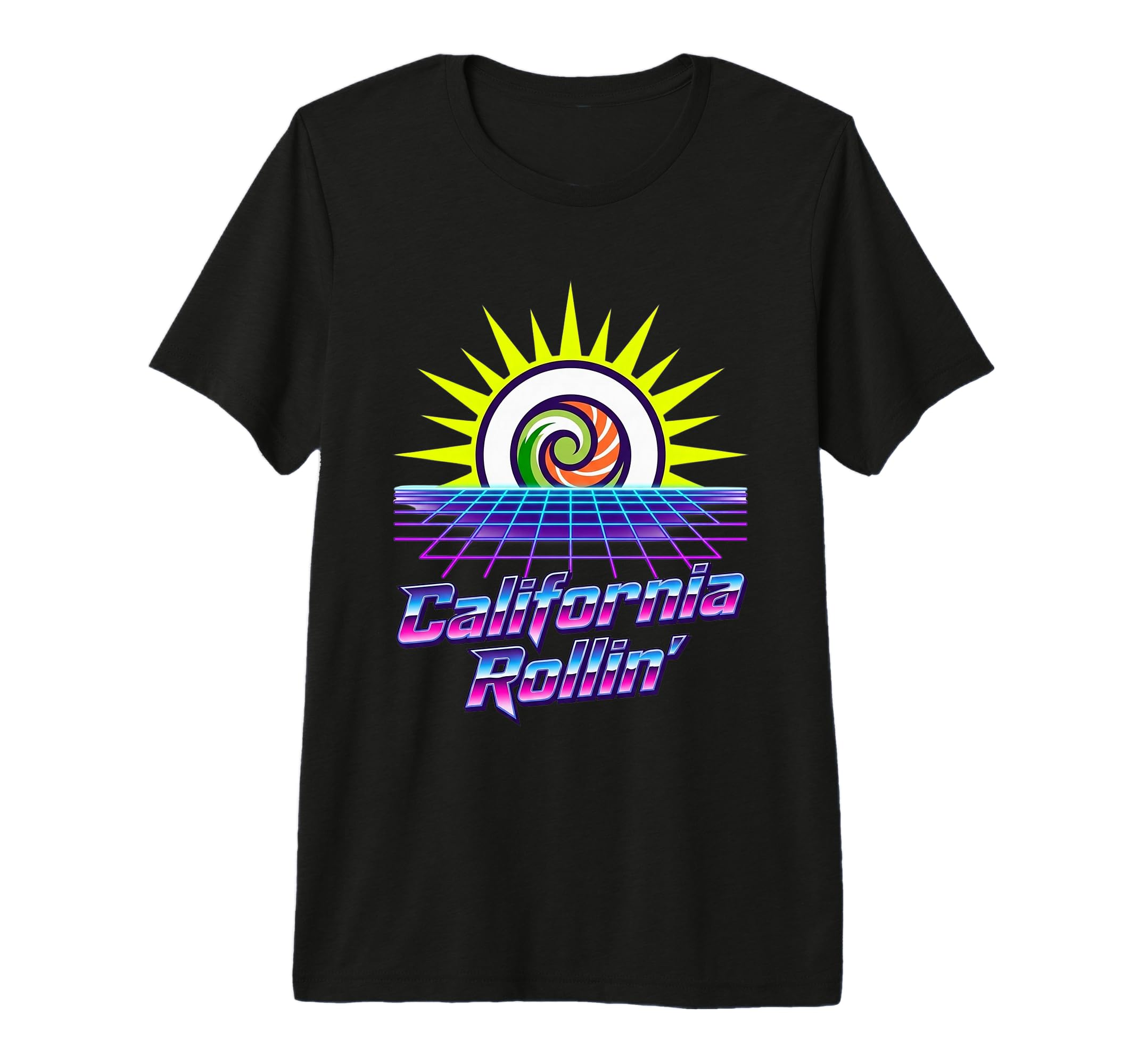 California Rollin 80S Synthwave Sushi T-Shirt - Custom Art Print Unisex - T-Shirt, Sweatshirt, Hoodie