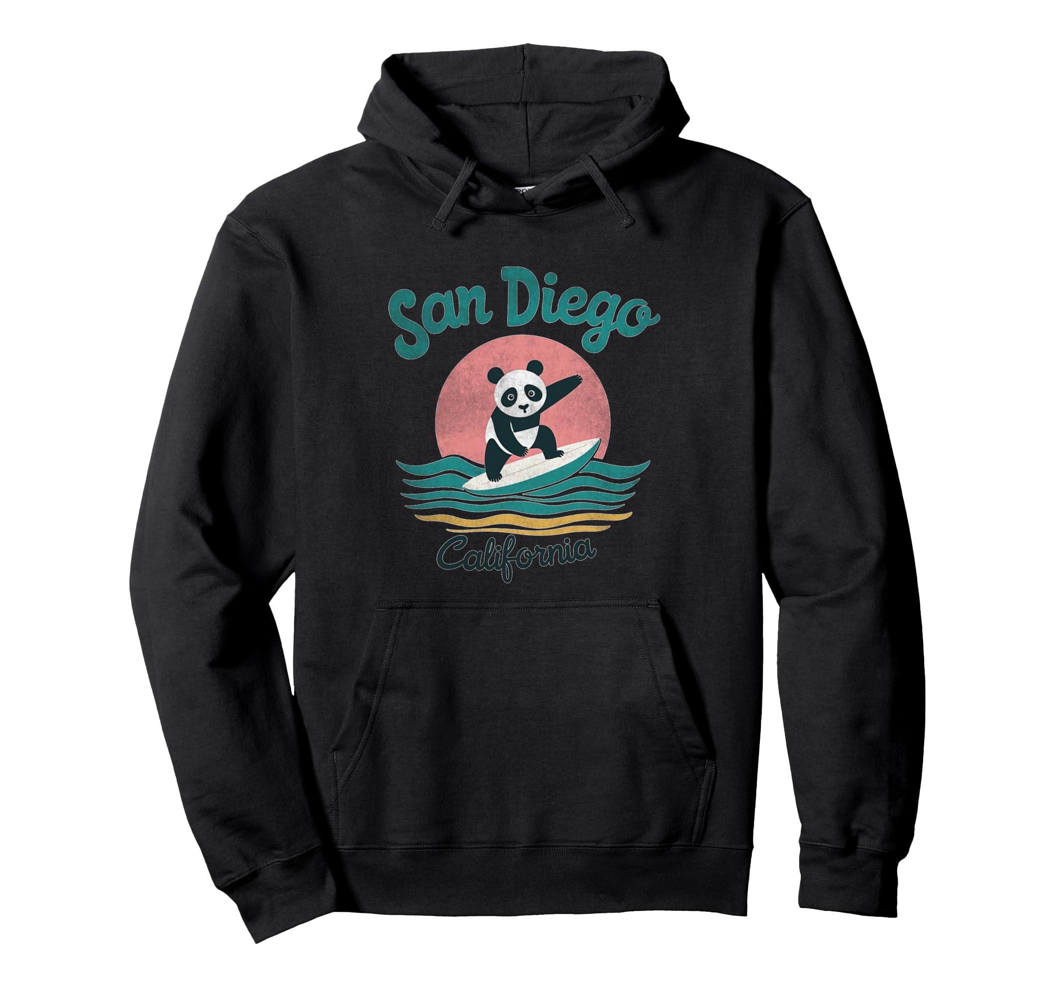 70S San Diego California Surfing Panda Hoodie - Streetwear Style Men Women - T-Shirt, Sweatshirt, Hoodie
