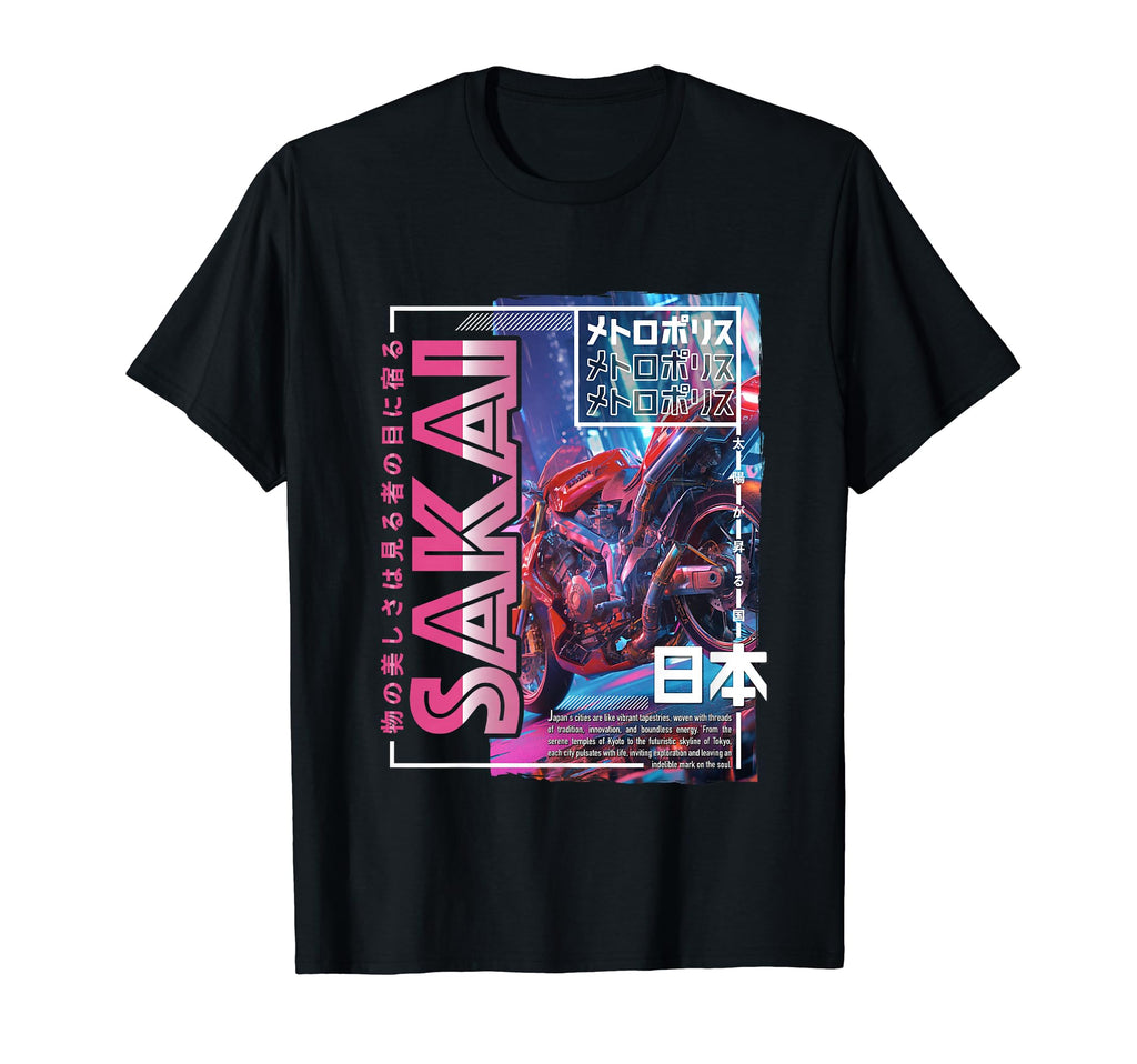 Sakai City 80S Synthwave Motorcycle T-Shirt - Minimalist Print Unisex - T-Shirt, Sweatshirt, Hoodie