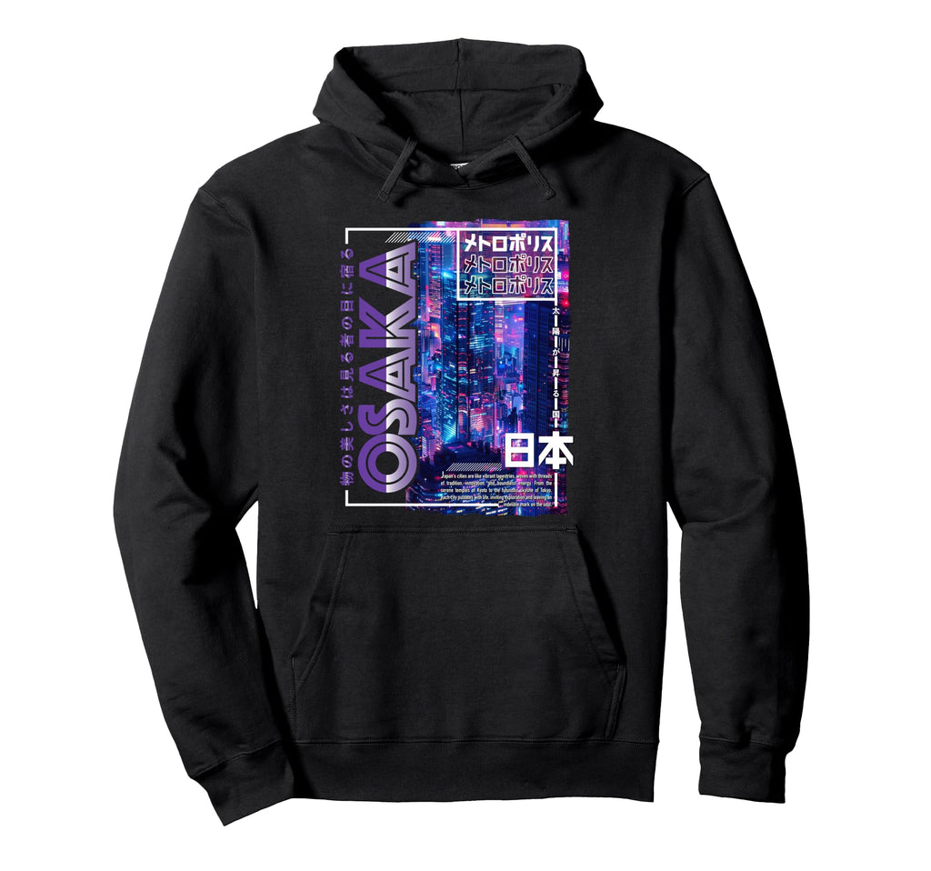 Osaka City 80S Synthwave Skyline Japan Hoodie - Novelty Apparel Unisex - T-Shirt, Sweatshirt, Hoodie