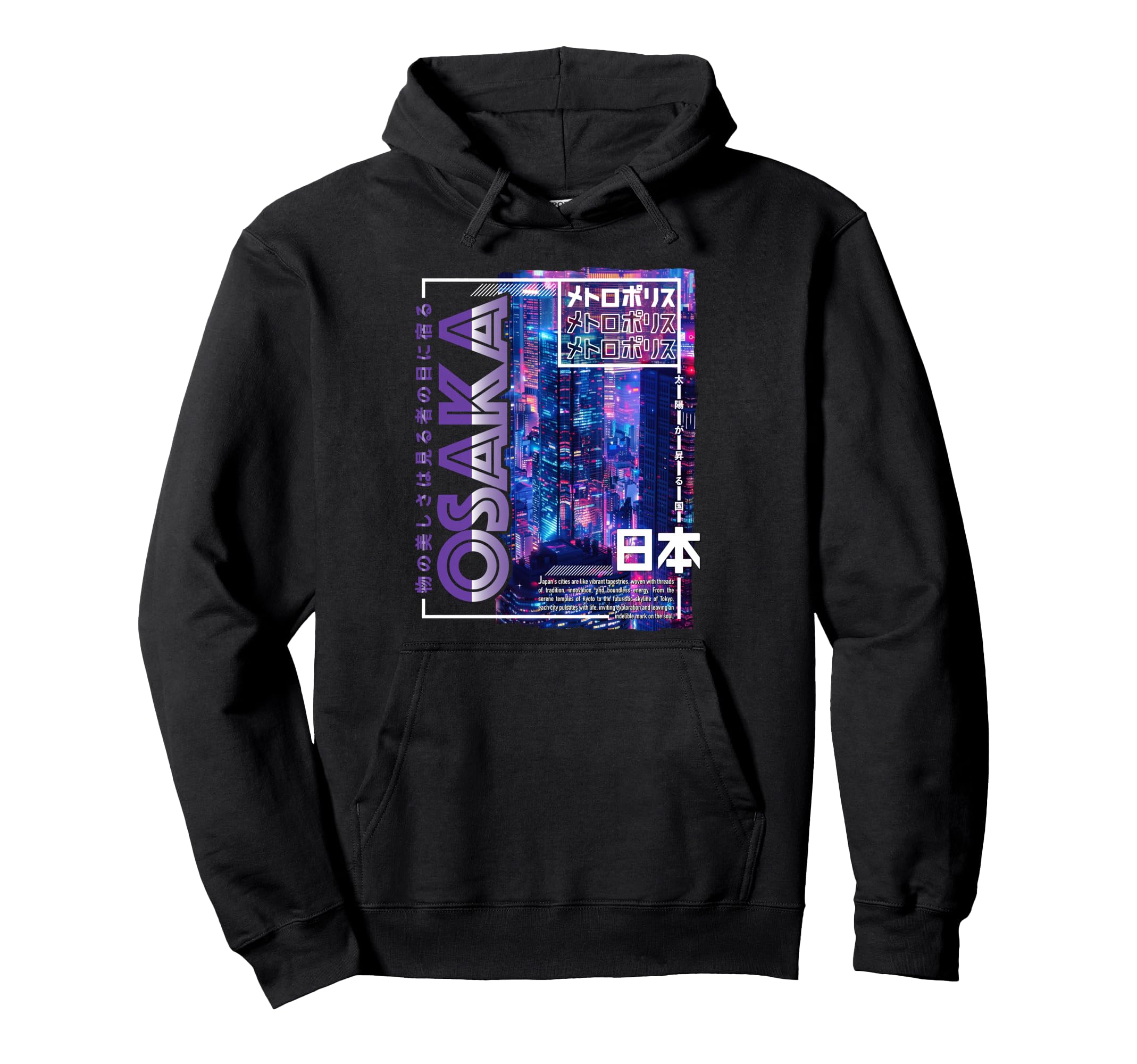 Osaka City 80S Synthwave Skyline Japan Hoodie - Novelty Apparel Unisex - T-Shirt, Sweatshirt, Hoodie