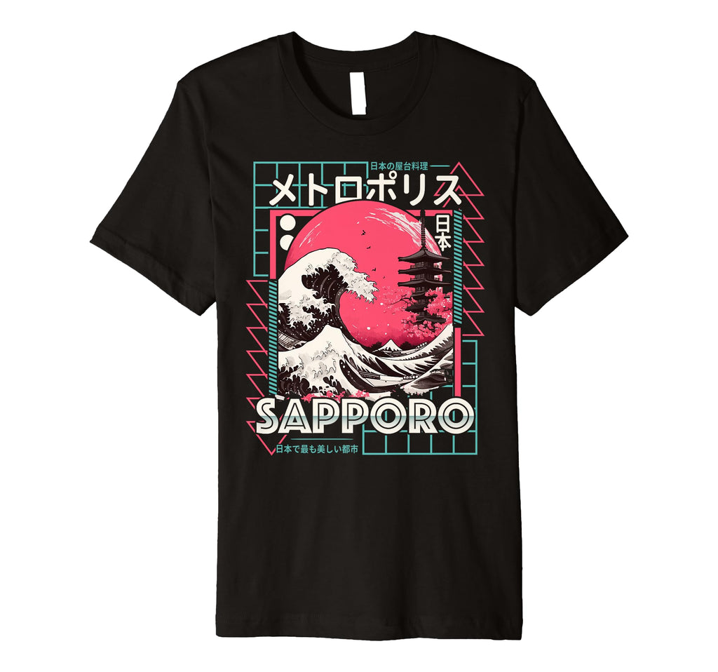 Sapporo City 80S Synthwave Kanagawa Wave T-Shirt - Graphic Print Men Women - T-Shirt, Sweatshirt, Hoodie