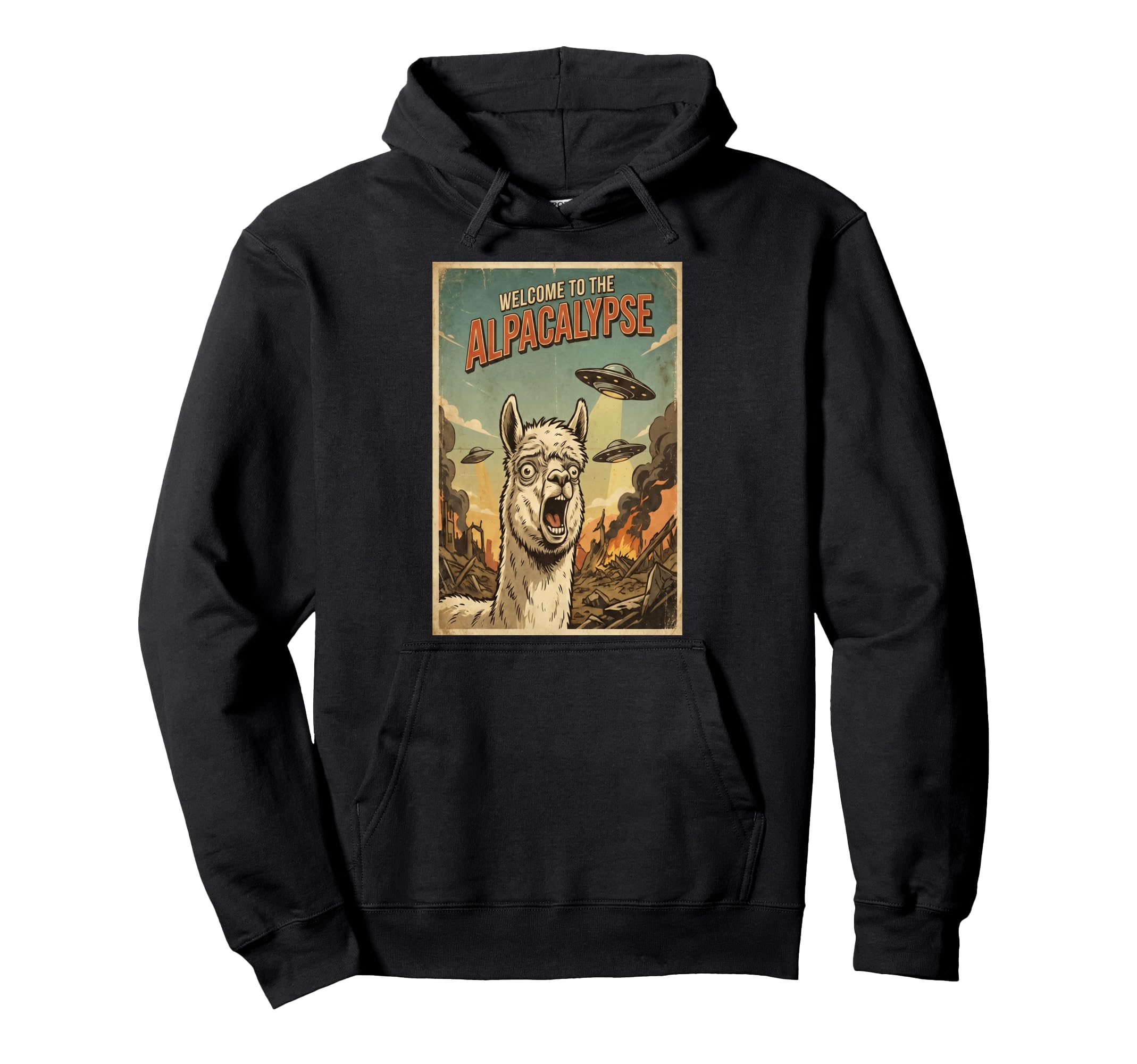 Funny Alpacalypse Llama Ufo Alien Hoodie - Minimalist Print Men Women - T-Shirt, Sweatshirt, Hoodie