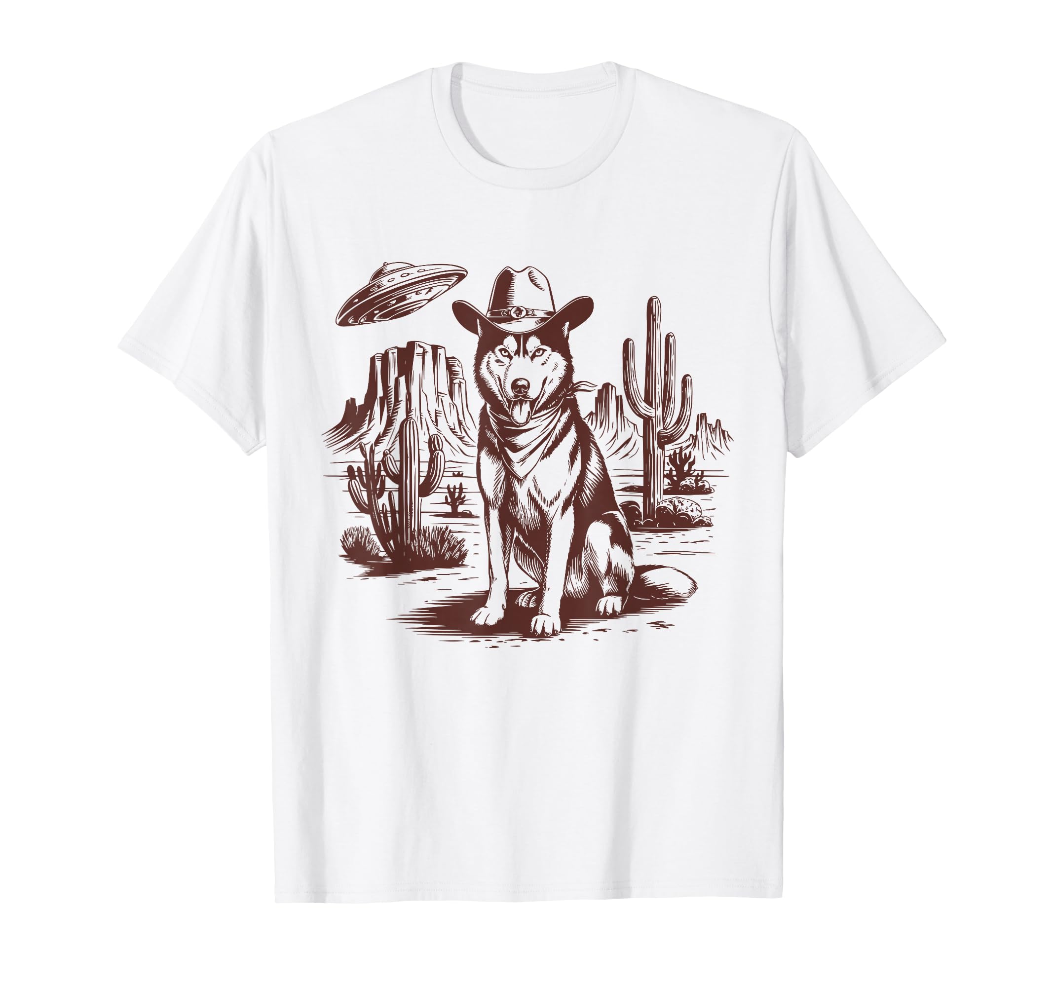 Husky Ufo Western Alien 90S Cowboy T-Shirt - Trendy Graphic Unisex - T-Shirt, Sweatshirt, Hoodie