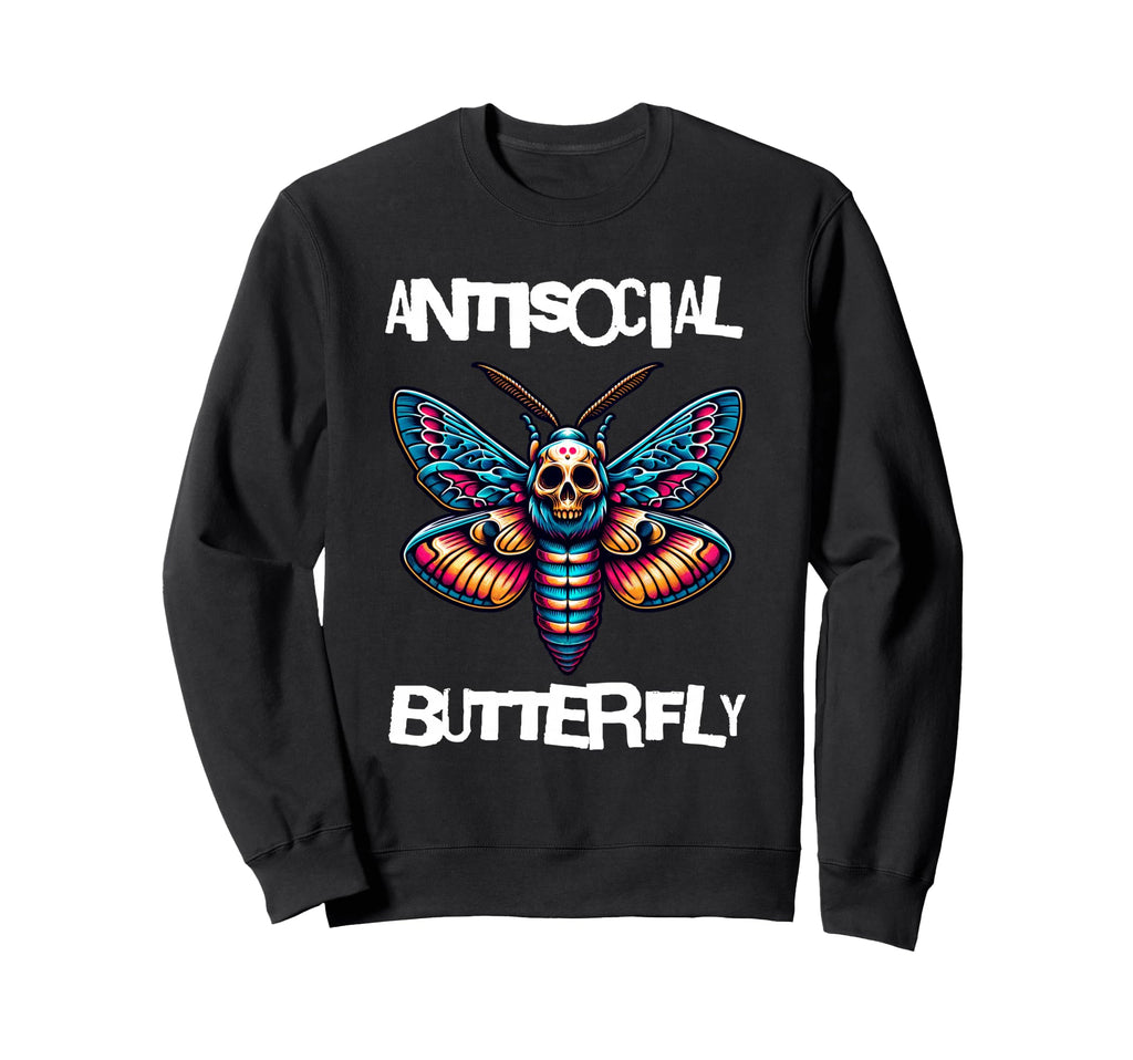 Antisocial Butterfly Funny Death Head Sweatshirt - Minimalist Print Unisex - T-Shirt, Sweatshirt, Hoodie