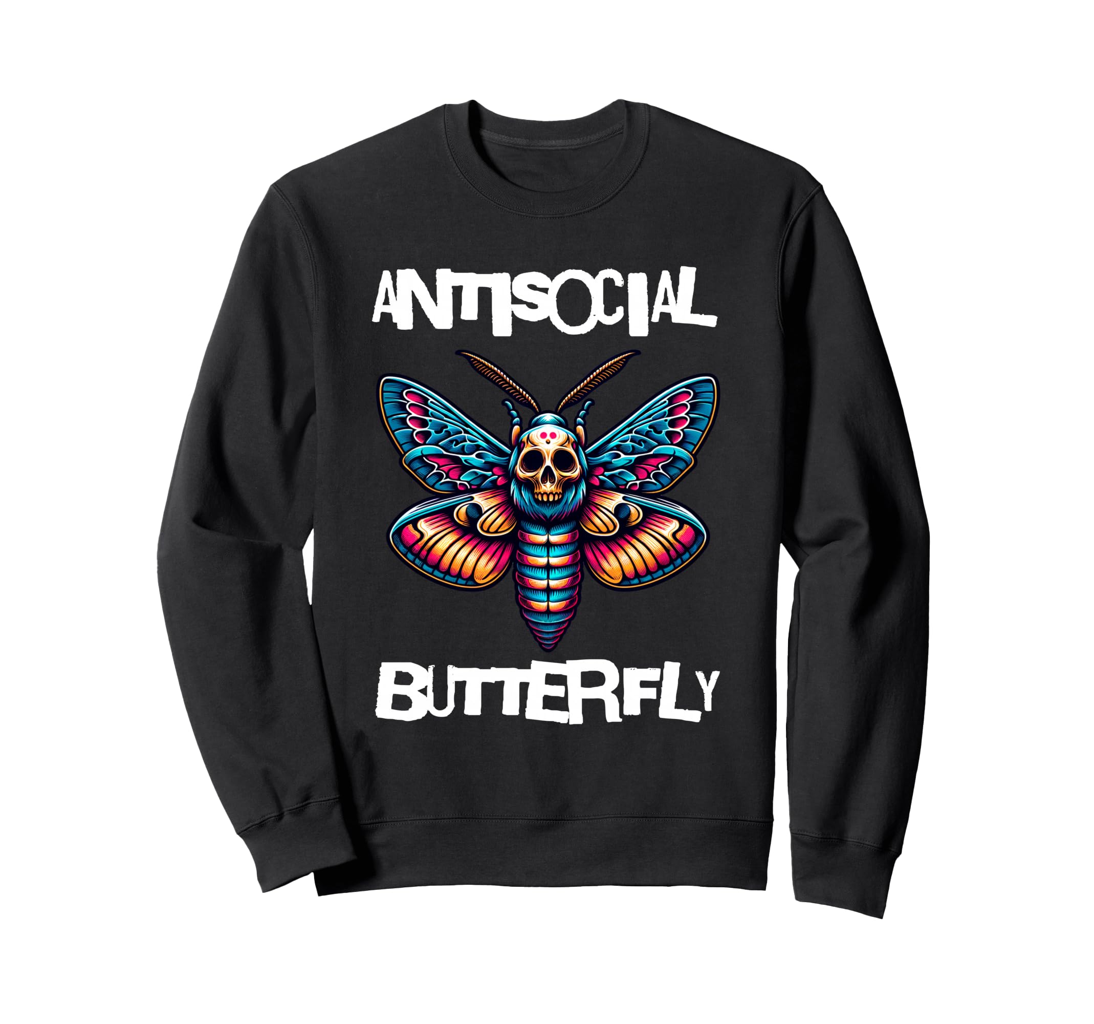 Antisocial Butterfly Funny Death Head Sweatshirt - Minimalist Print Unisex - T-Shirt, Sweatshirt, Hoodie