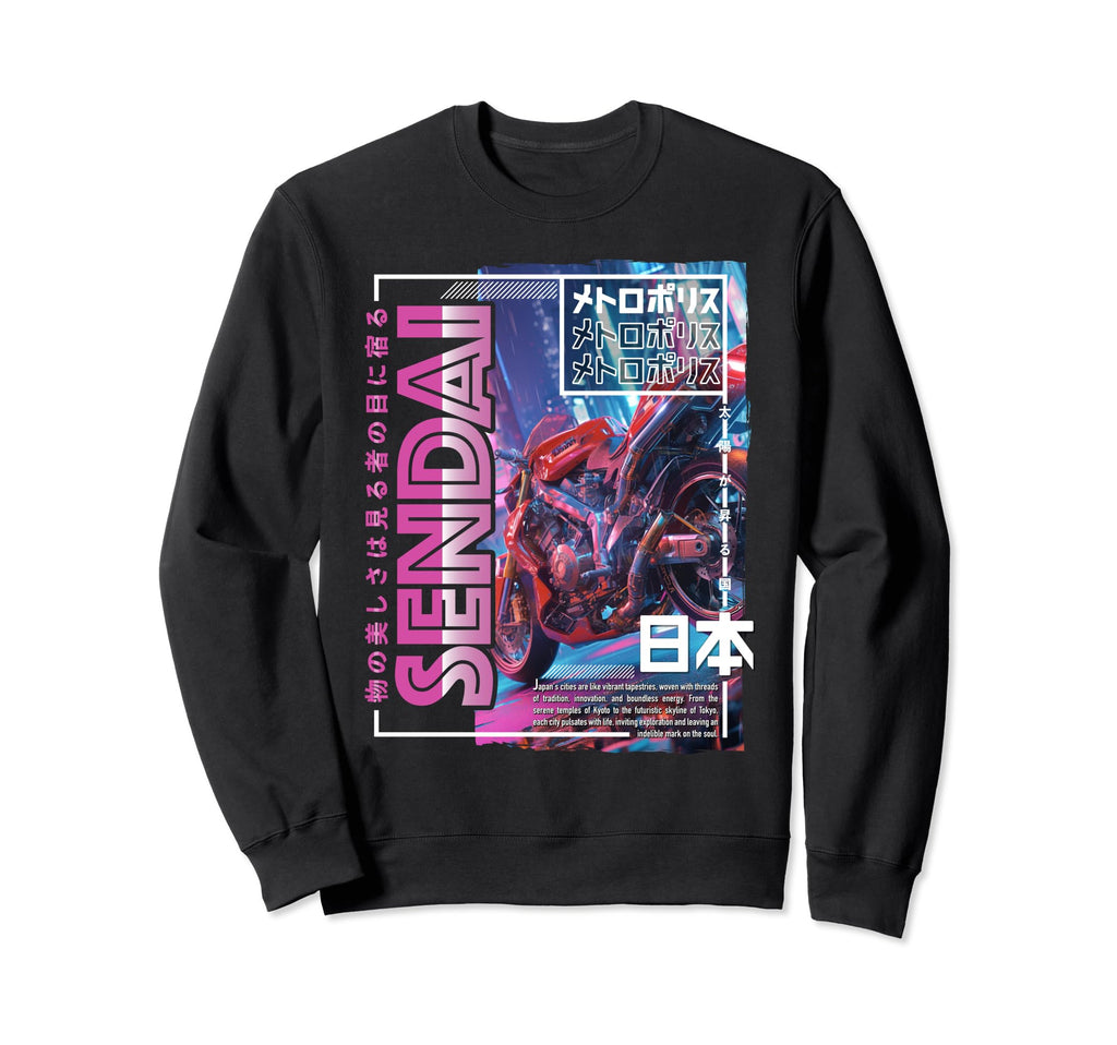 Sendai City 80S Synthwave Sweatshirt - Unique Graphic for Adults - T-Shirt, Sweatshirt, Hoodie