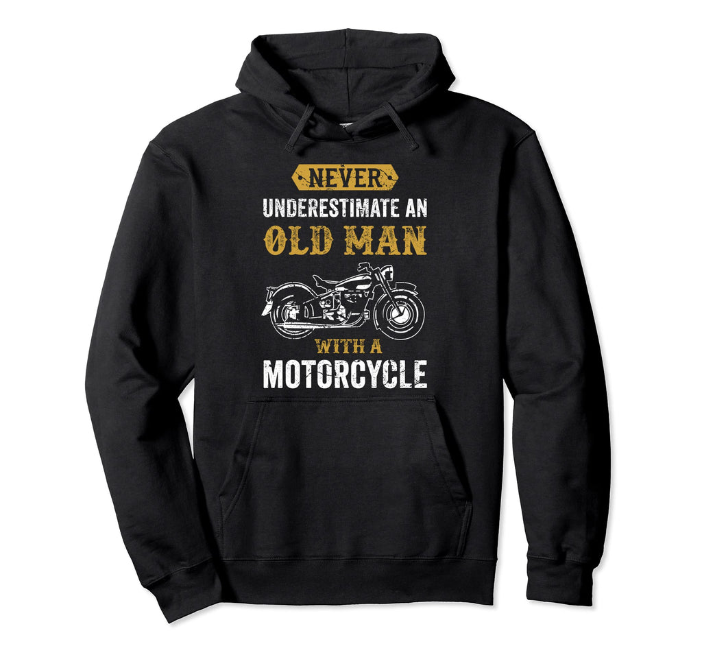 Distressed Motorcycle Old Grandpa Hoodie - Minimalist Print Men Women - T-Shirt, Sweatshirt, Hoodie