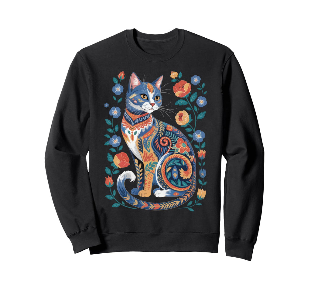 Cat Lover Flowers Art Pattern Sweatshirt - Streetwear Style for Adults - T-Shirt, Sweatshirt, Hoodie