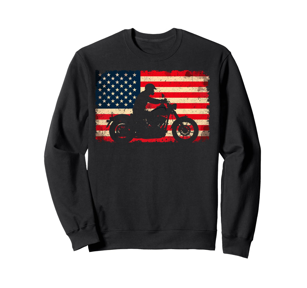 Us Flag Biker Riding Lover Sweatshirt - Novelty Apparel for Adults - T-Shirt, Sweatshirt, Hoodie
