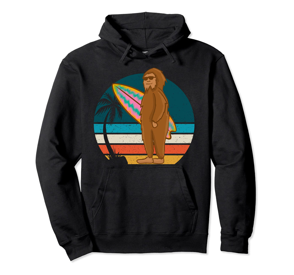 Surfing Bigfoot Palm Tree Sunset Hoodie - Novelty Apparel Unisex - T-Shirt, Sweatshirt, Hoodie