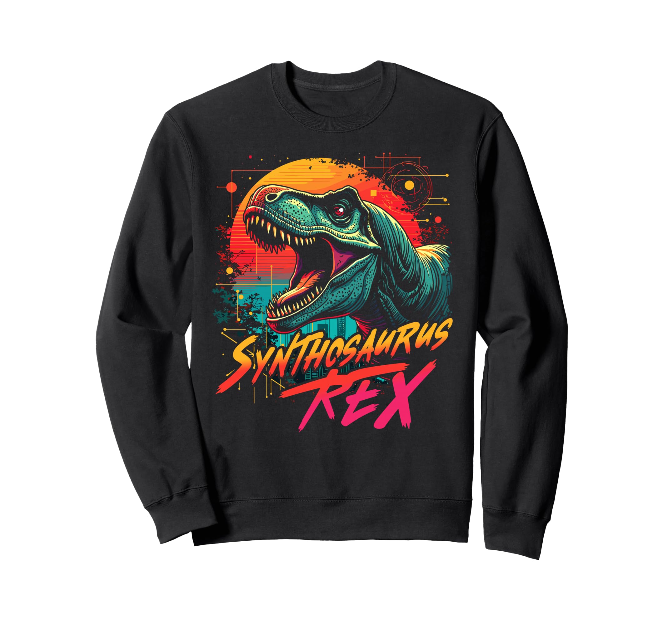 Synthosaurus Rex 80S Synthwave Dinosaur Sweatshirt - Graphic Print Unisex - T-Shirt, Sweatshirt, Hoodie