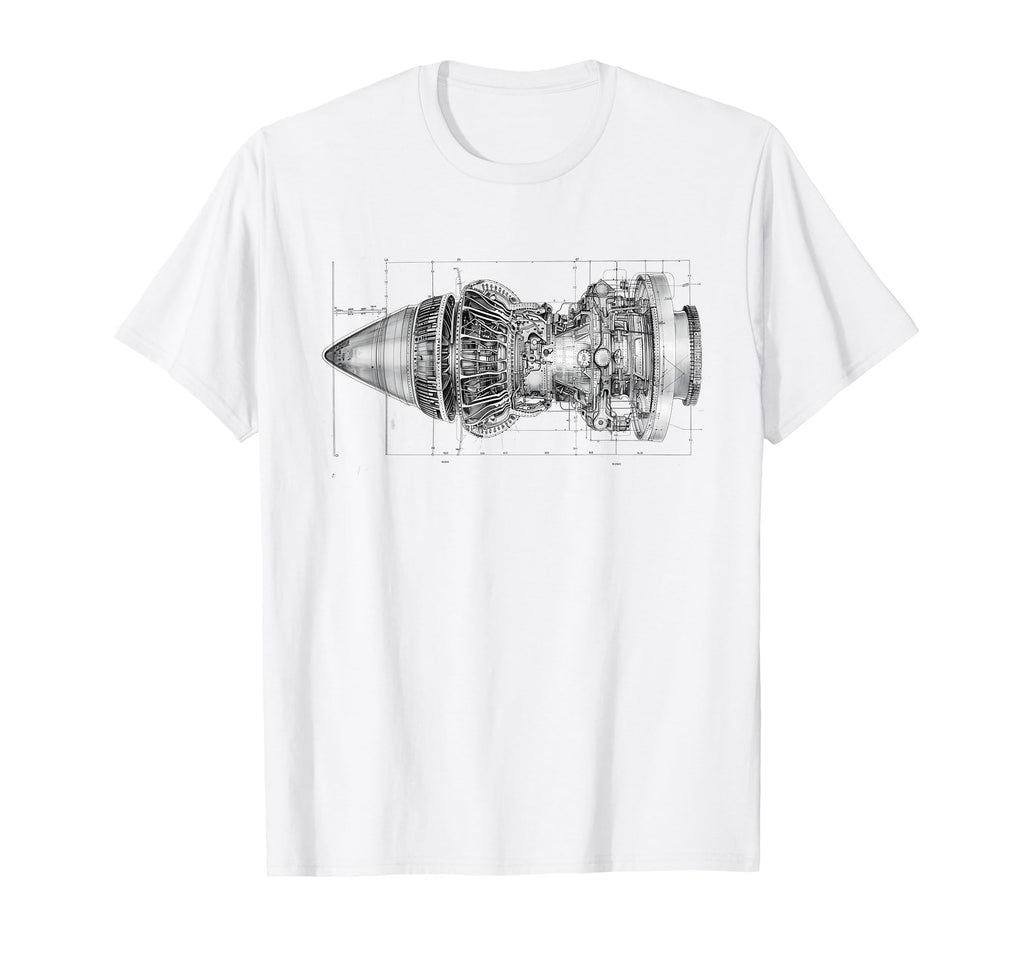 Jet Engine Block Blueprint Diagram T-Shirt - Fun Novelty Design Men Women - T-Shirt, Sweatshirt, Hoodie