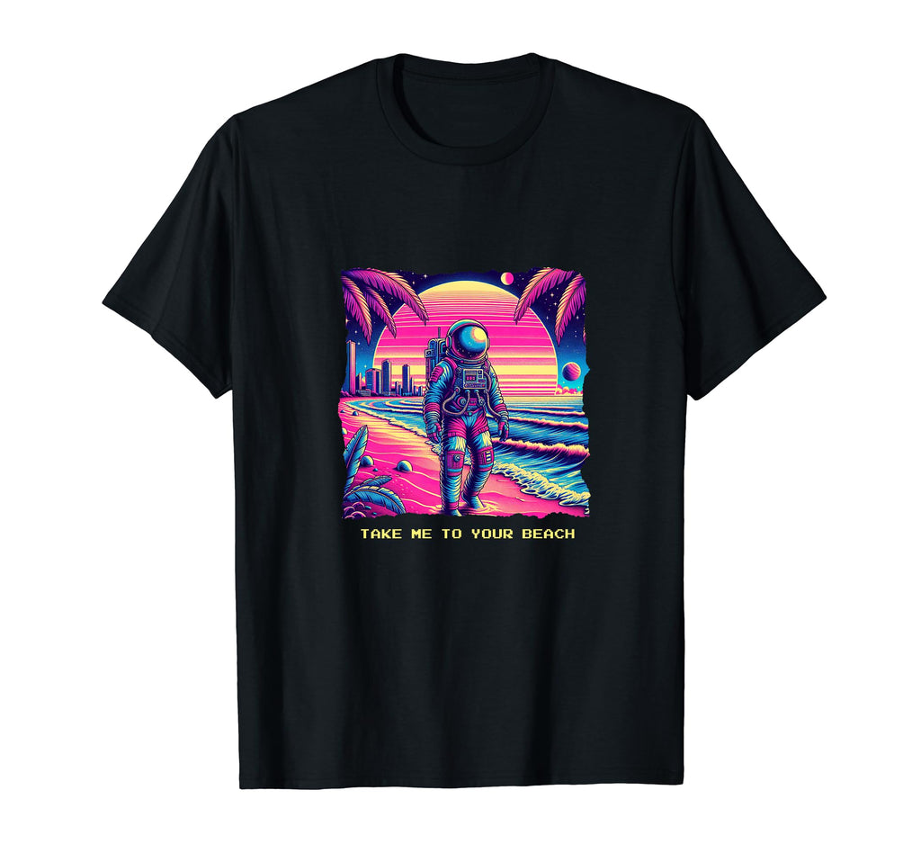 Astronaut Beach 80S Synthwave T-Shirt - Minimalist Print Unisex - T-Shirt, Sweatshirt, Hoodie