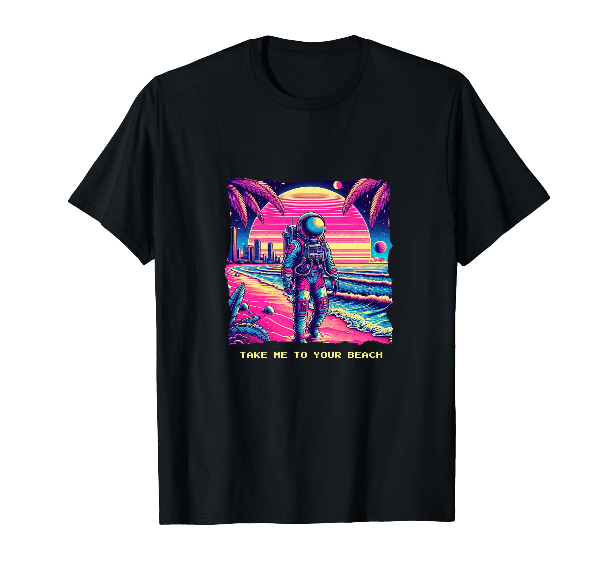 Astronaut Beach 80S Synthwave T-Shirt - Minimalist Print Unisex - T-Shirt, Sweatshirt, Hoodie