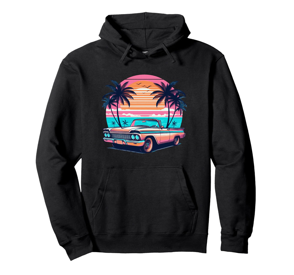 Sunset Car Scene Beach Palm Pastel Color Hoodie - Custom Art Print Unisex - T-Shirt, Sweatshirt, Hoodie