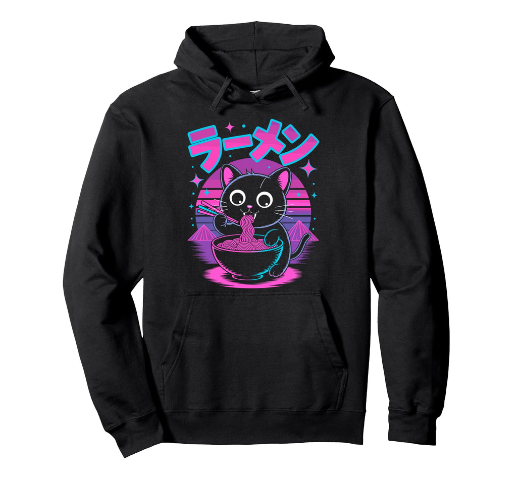 Synthwave Cat Ramen Anime Noodle Hoodie - Custom Art Print for Adults - T-Shirt, Sweatshirt, Hoodie