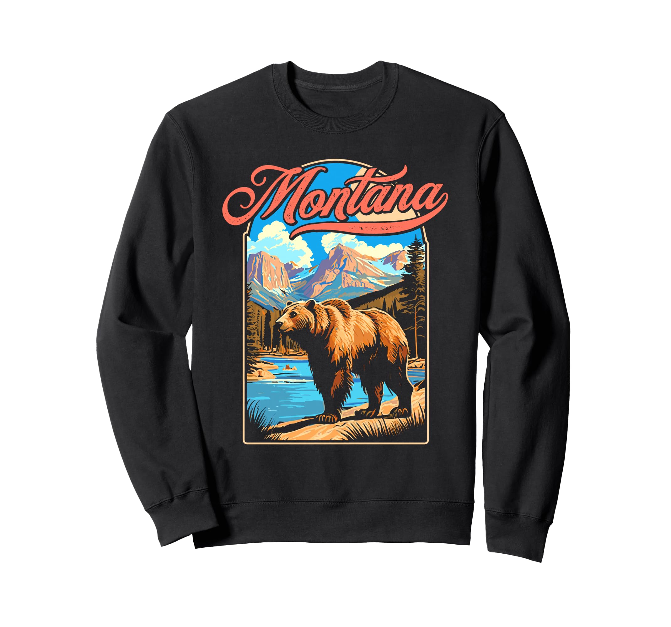 Grizzly Bear Montana Mountains 70S Sweatshirt - Graphic Print for Adults - T-Shirt, Sweatshirt, Hoodie