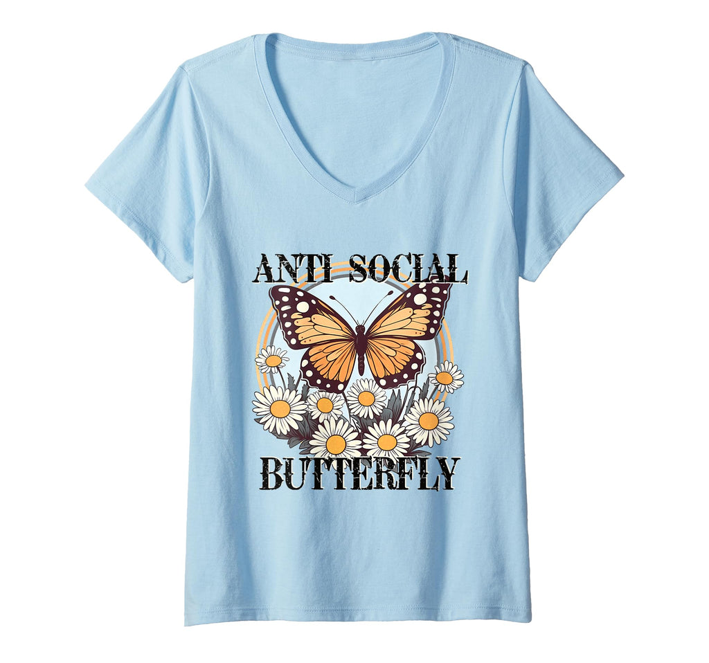 Womens Anti Social Butterfly Daisy T-Shirt - Aesthetic Graphic Unisex - T-Shirt, Sweatshirt, Hoodie