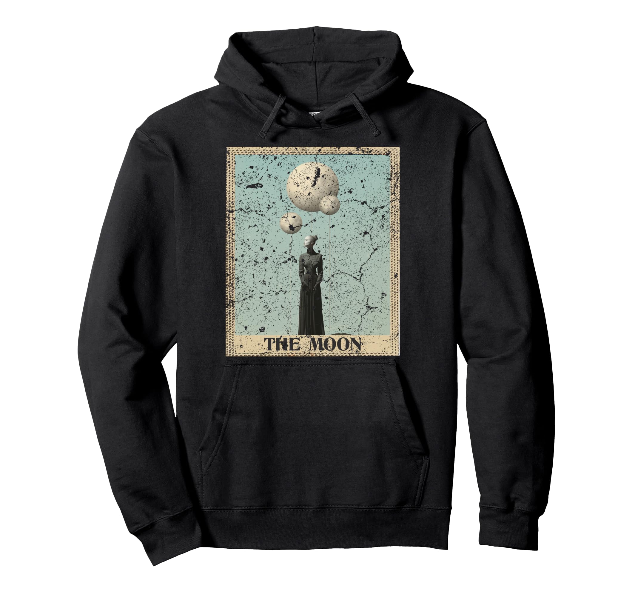 Distressed Grunge Moon Tarot Card Hoodie - Novelty Apparel Unisex - T-Shirt, Sweatshirt, Hoodie