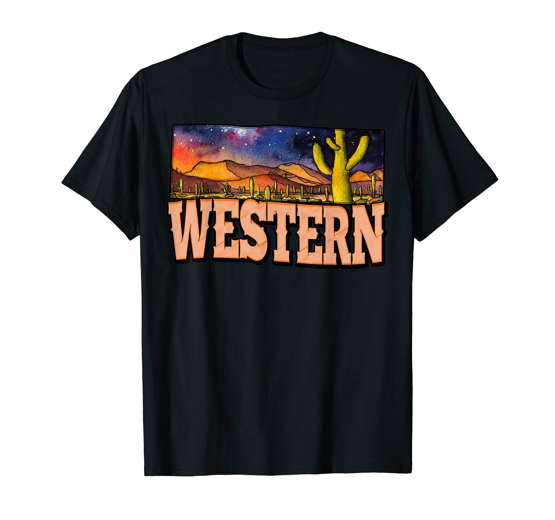 Western Desert Night Landscape T-Shirt - Custom Art Print for Adults - T-Shirt, Sweatshirt, Hoodie