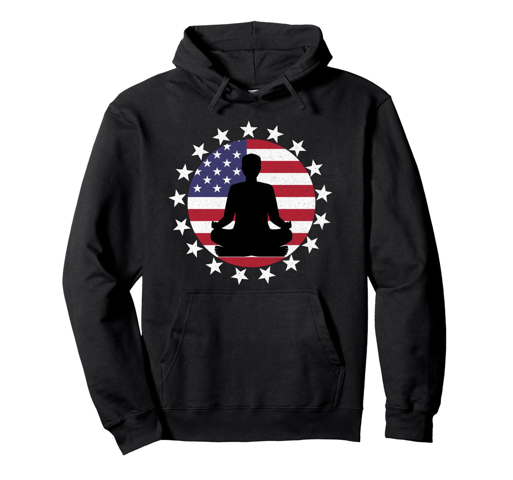 Patriotic Yoga Pose American Flag 4Th July Hoodie - Unique Graphic Unisex - T-Shirt, Sweatshirt, Hoodie