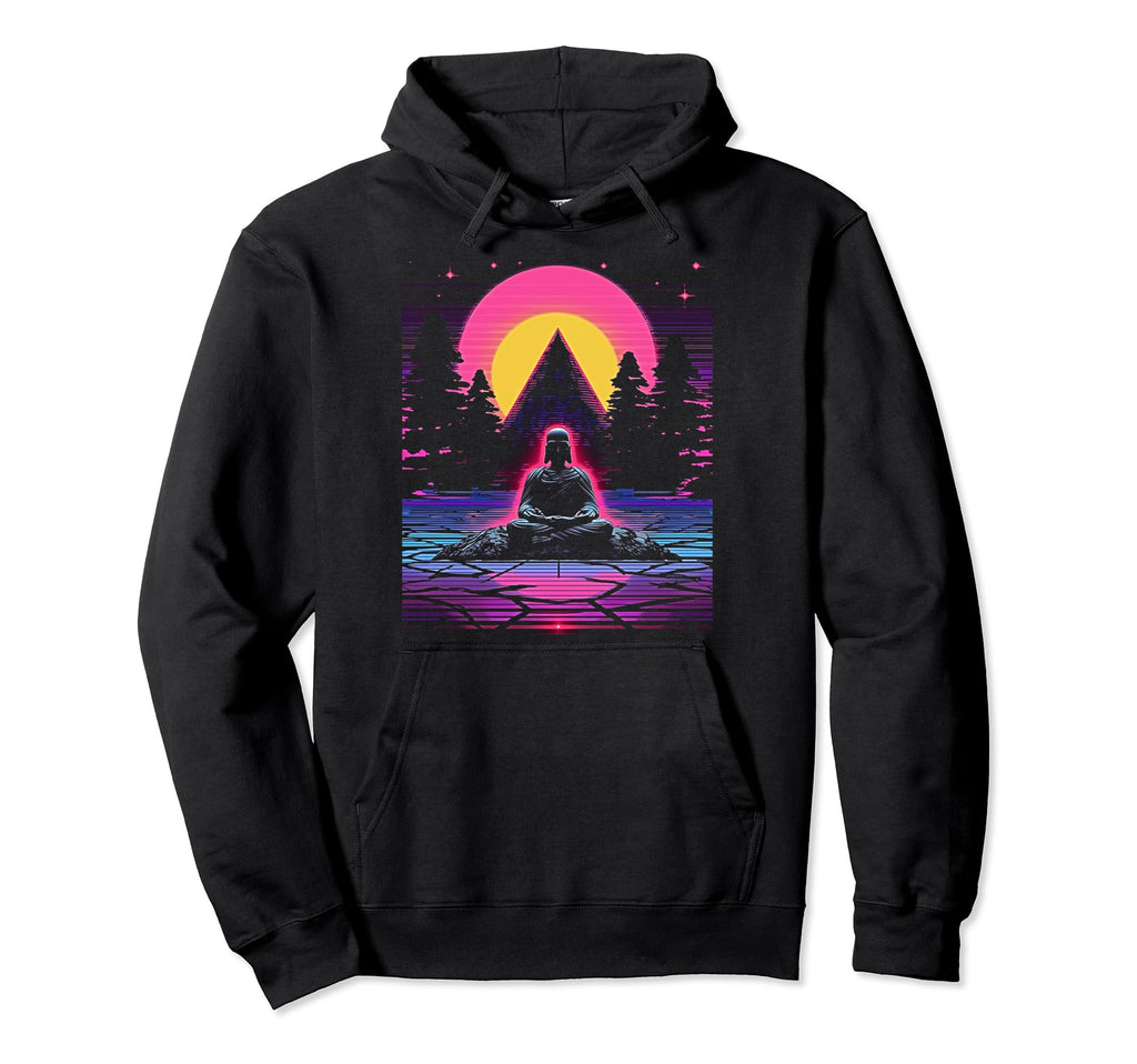 Synthwave Buddha Cyberpunk 80S Sci Hoodie - Fun Novelty Design for Adults - T-Shirt, Sweatshirt, Hoodie