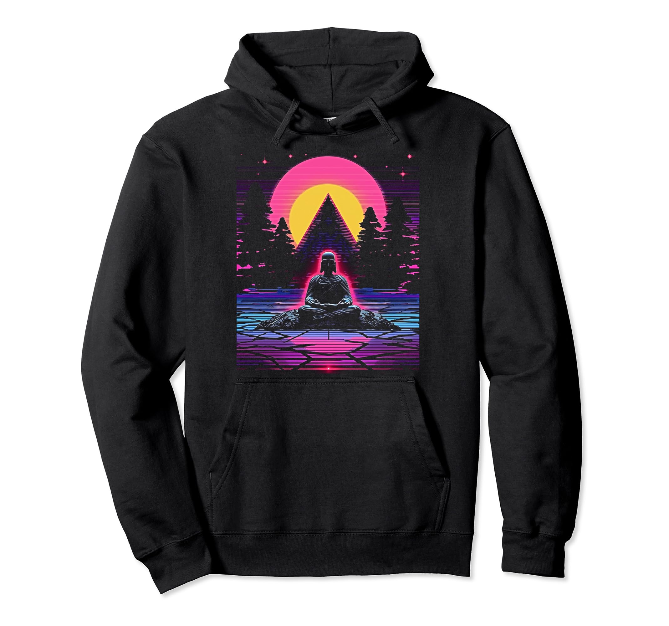 Synthwave Buddha Cyberpunk 80S Sci Hoodie - Fun Novelty Design for Adults - T-Shirt, Sweatshirt, Hoodie