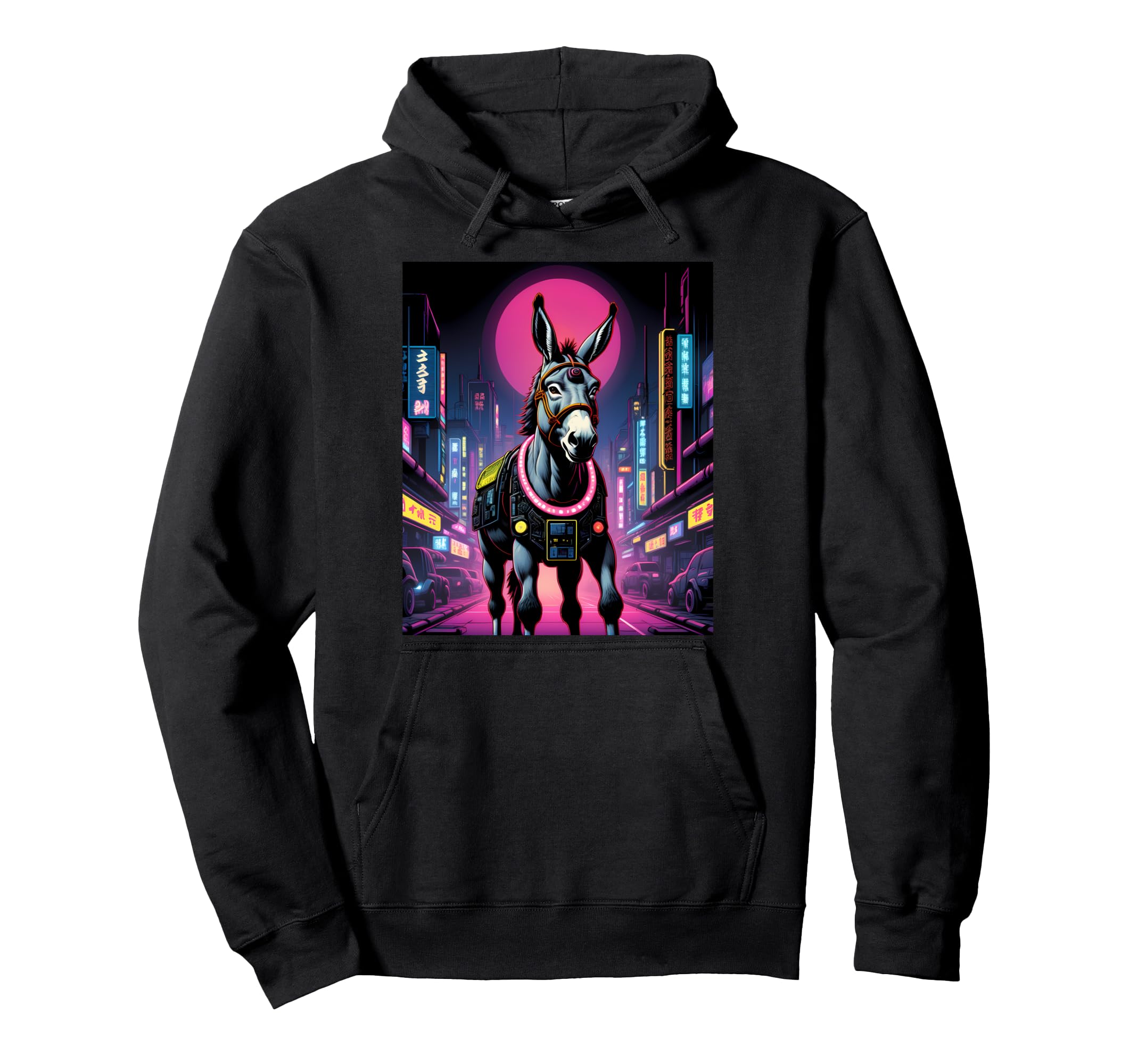 Vaporwave Donkey 80S Synthwave Hoodie - Graphic Print for Adults - T-Shirt, Sweatshirt, Hoodie