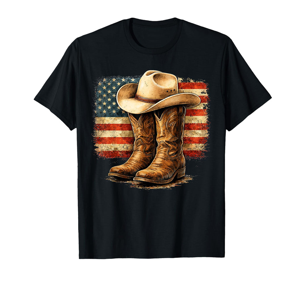 Rustic Rodeo Patriot Western Cowboy T-Shirt - Custom Art Print Unisex - T-Shirt, Sweatshirt, Hoodie