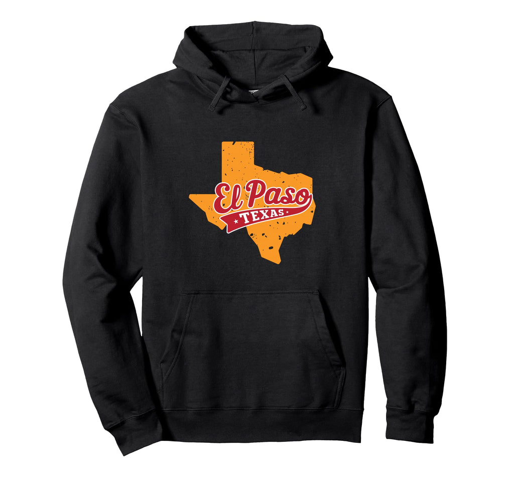 El Paso Texas Typography Texas State Map Hoodie - Unique Graphic Unisex - T-Shirt, Sweatshirt, Hoodie