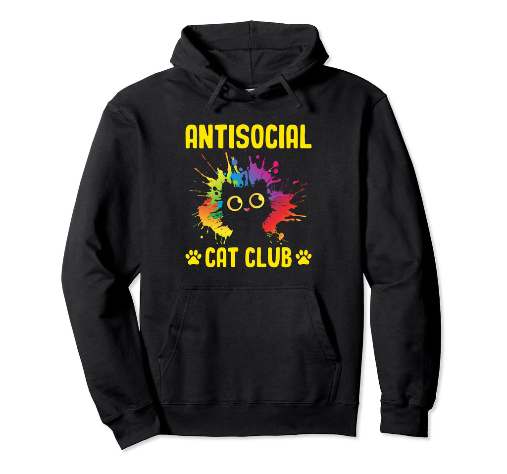 Antisocial Cat Club Introvert Cat Lover Hoodie - Graphic Print Unisex - T-Shirt, Sweatshirt, Hoodie