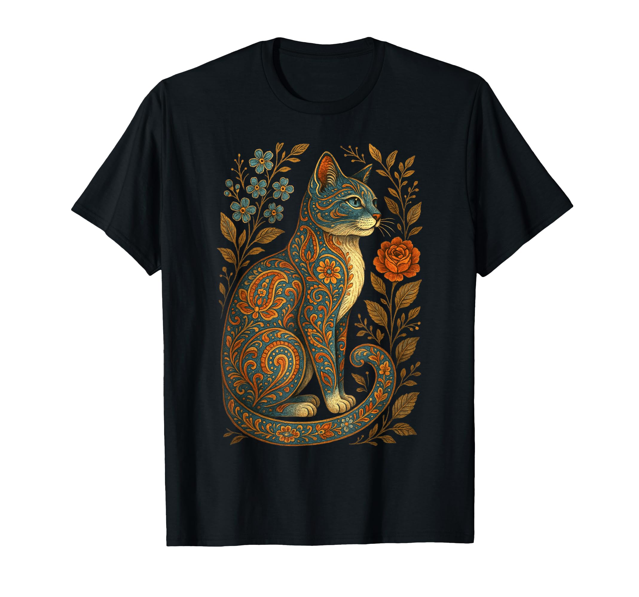 Cat Lover Flowers Art Pattern Aesthetic T-Shirt - Unique Graphic Unisex - T-Shirt, Sweatshirt, Hoodie