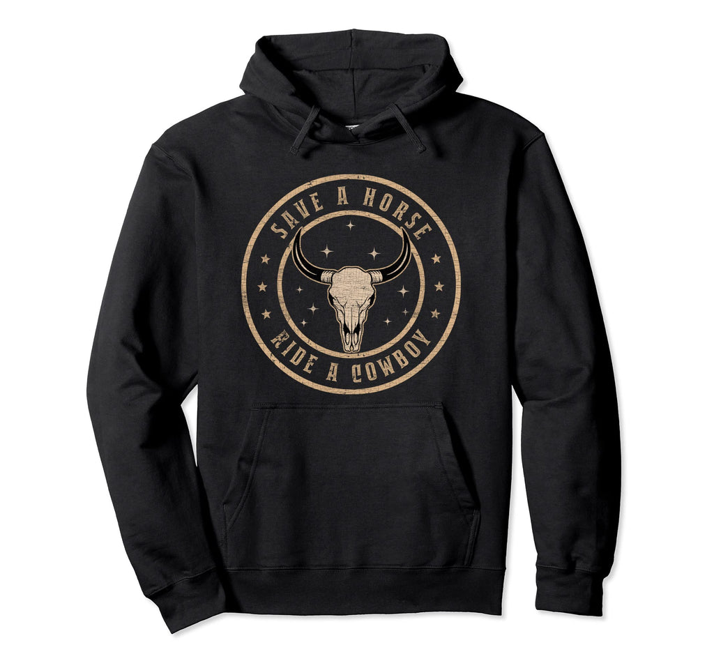 Save Horse Ride Cowboy Bull Skull Hoodie - Graphic Print for Adults - T-Shirt, Sweatshirt, Hoodie