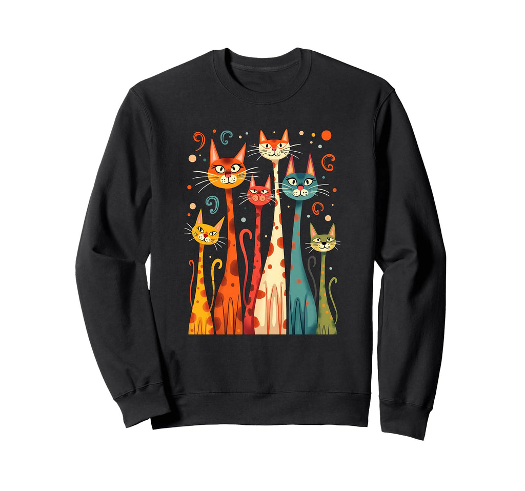 Mid Century Long Neck Cats 50S 60S Sweatshirt - Graphic Print Men Women - T-Shirt, Sweatshirt, Hoodie
