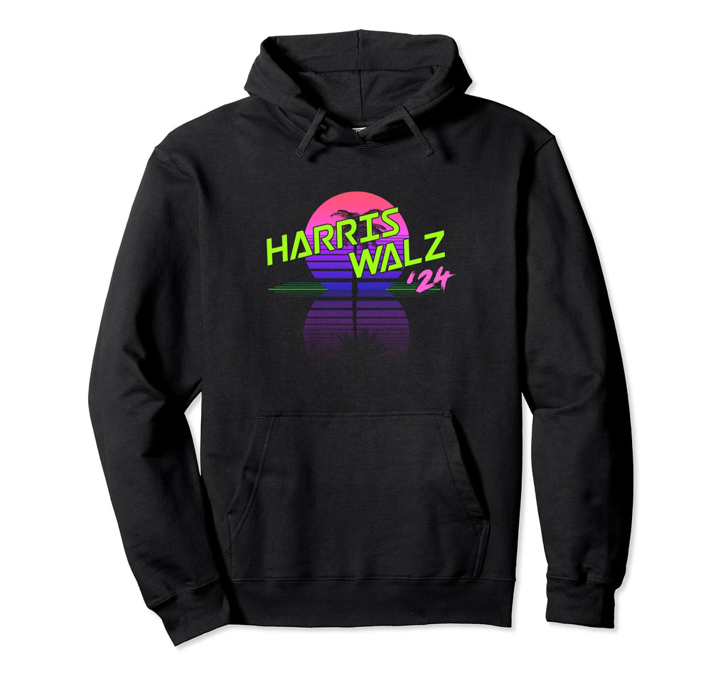 Harris Walz 24 Synthwave Outrun 80S Hoodie - Minimalist Print for Adults - T-Shirt, Sweatshirt, Hoodie