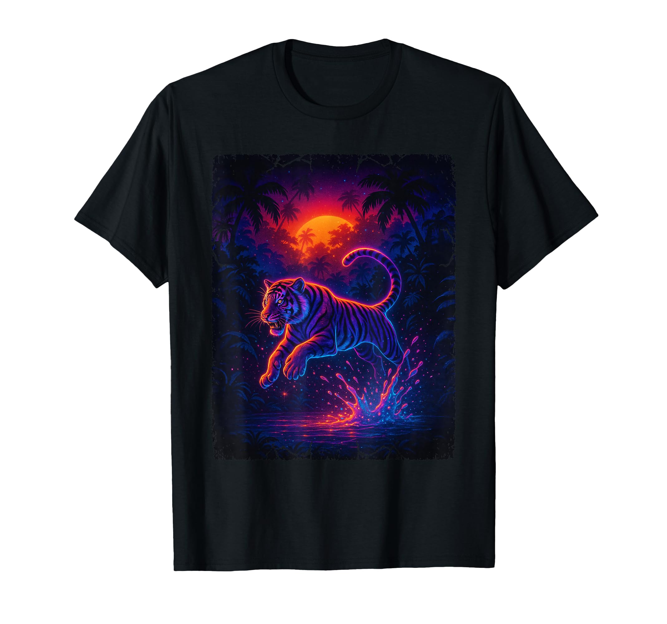 80S Jungle Tiger Vaporwave Aesthetic T-Shirt - Custom Art Print Men Women - T-Shirt, Sweatshirt, Hoodie